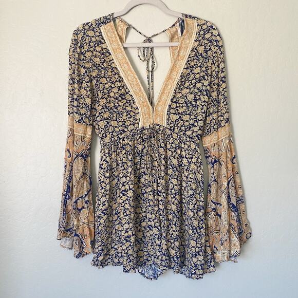 Free People Once Upon a Summertime Boho Floral Romper Navy Blue Size XS - Picture 3 of 7